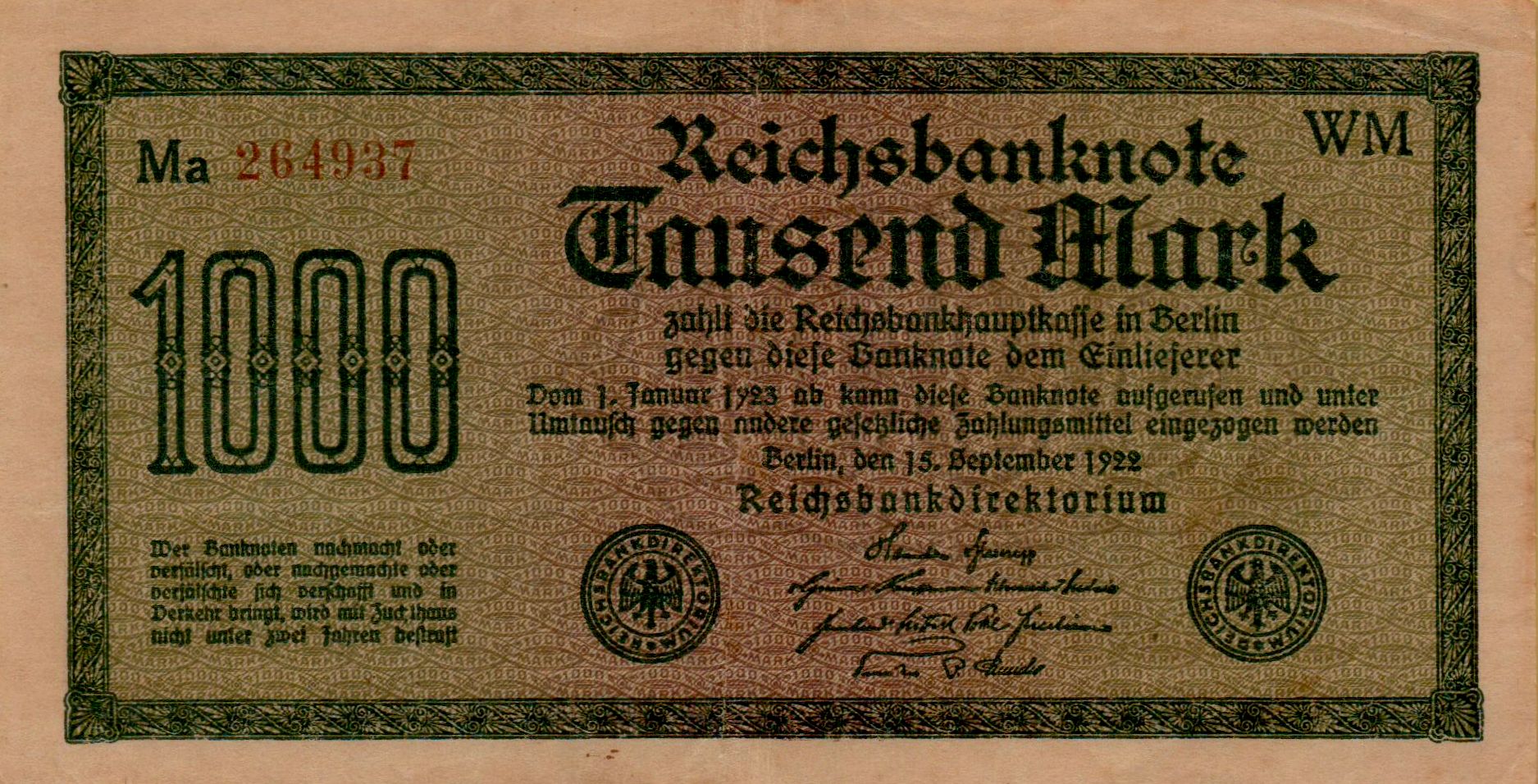 Germany 1000 1922 XF P-76/f